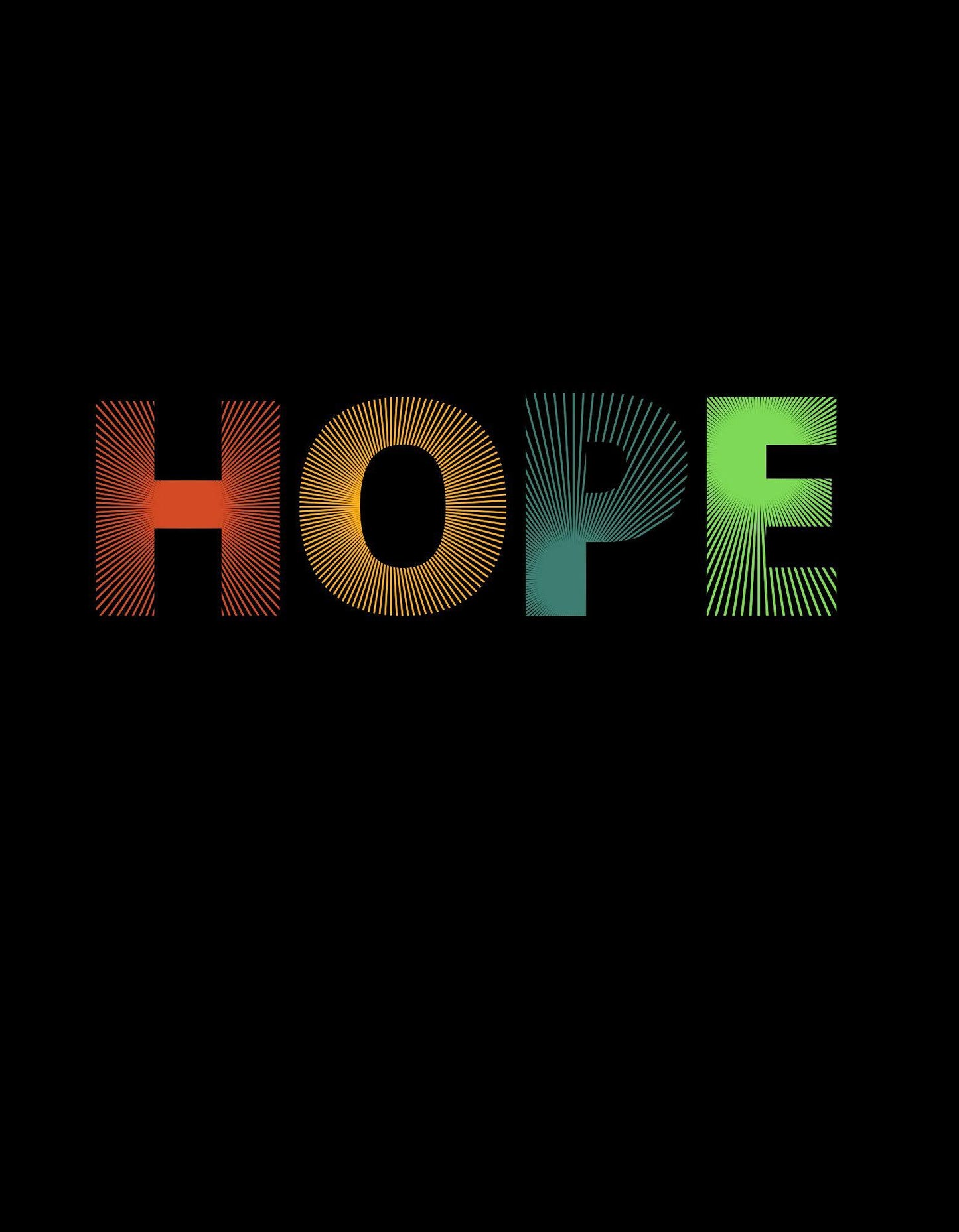 The word 'HOPE' in colorful letters on a black background