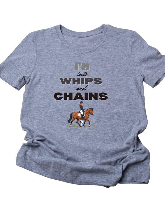 Gray t-shirt with equestrian graphic and text on a white background