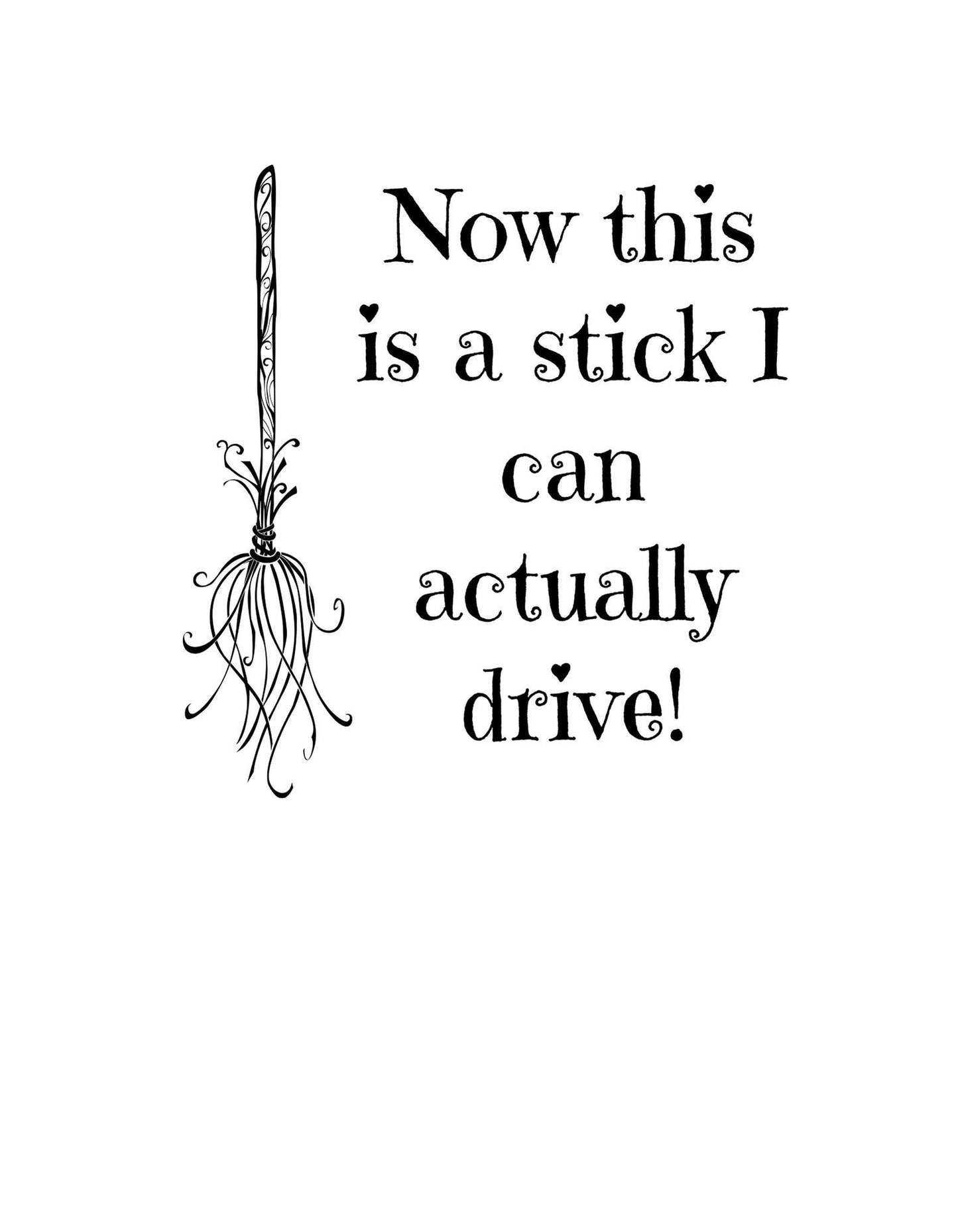 Black text with a decorative stick on a white background
