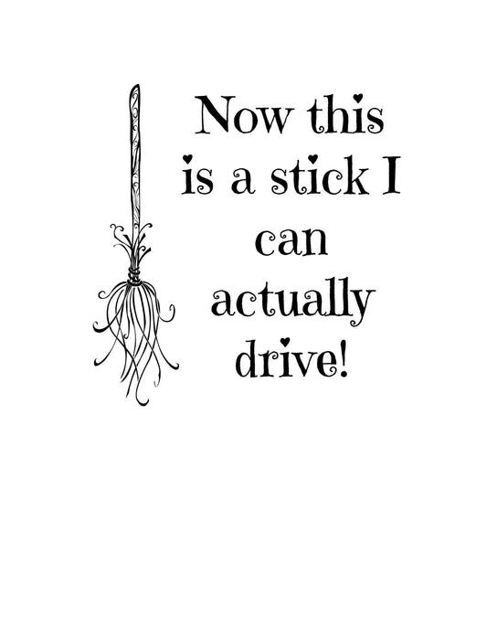 Black text with a decorative stick on a white background